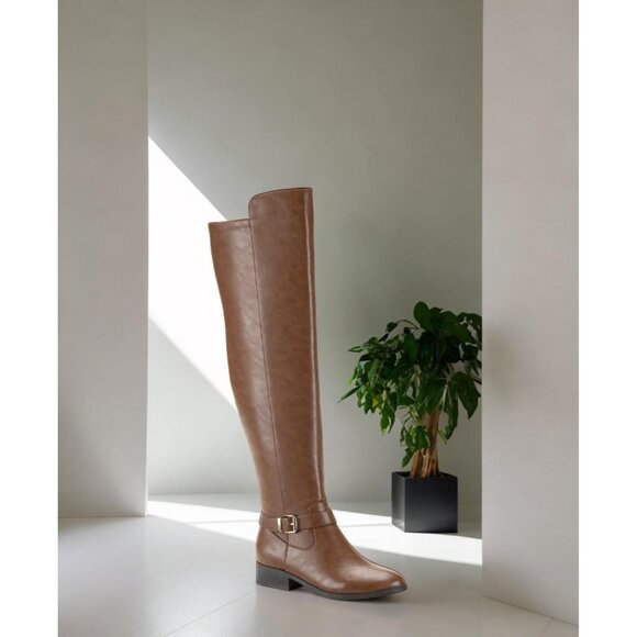Style Co Women's Cognac Smooth Charlaa Buckled Over The Knee Boots Size 8M NIB - Picture 2 of 2